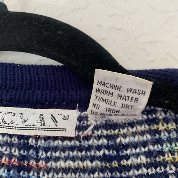 VTG Koman Sweater Cardigan Men XL Navy Blue Cream Abstract Button Grandpa Preppy - Picture 6 of 8
